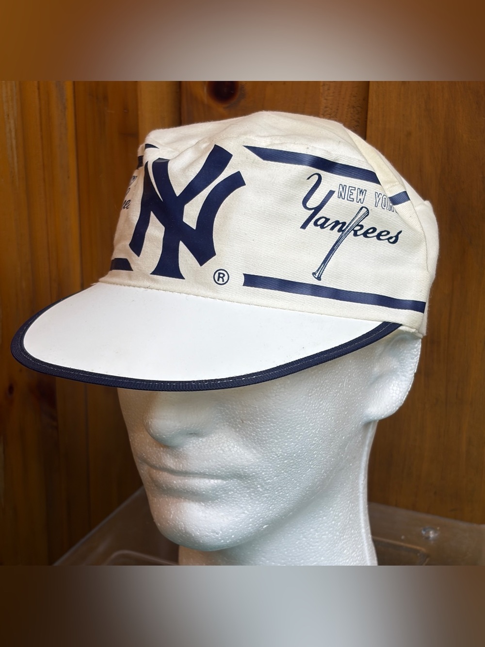 80s AJD New York Yankees Painter Hat Cap White Double Knit Made in USA Large NWT